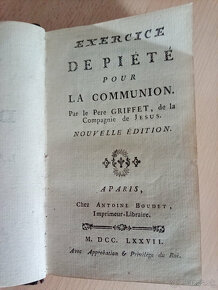 Kniha Exercice De Pete pour La Communion 1777 - 2