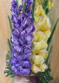 Gladioly vo váze, maľovaný obraz - 2