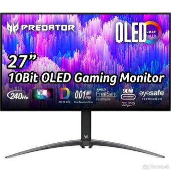 OLED monitor Predator 27", 240Hz pri 1440p a 0,01ms - 2