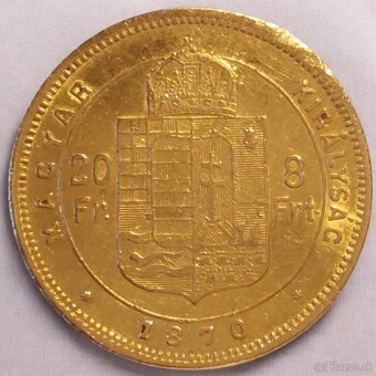 Zlatá minca Uhorský 8 zlatník KB (10 Fr.) – ročník 1870-GYF - 2