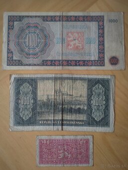 Predám československé bankovky z.r. 1945-49, aj jednotlivo. - 2