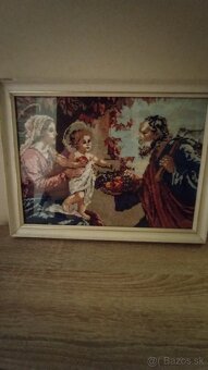 Starý,vyšívaný obraz-Svatá rodina - 2