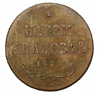 Minca HÁROM KRAJCÁR 1849 - 2