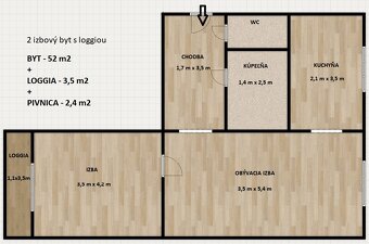 2 izbový byt s loggiou - sídlisko Tarča - 2