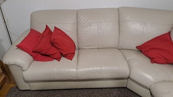 Krémová kožená 5-miestna rohová pohovka ikea timsfors - 2