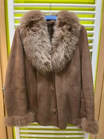 Hnedý kabát brúsená koža s kožušinkou - 2