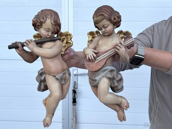 Sochy dřevěné velké Anděl a Andělka 31,5cm - 2