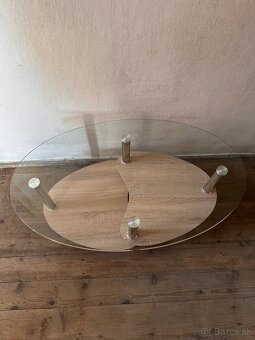 Predám konferenčný stolík: sklo + drevo - 2