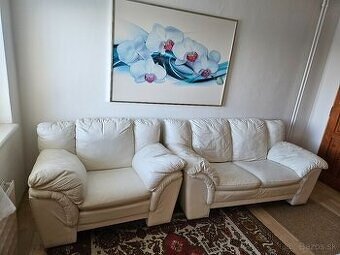 Predám luxusnú bielu sedačku s kreslom z pravej kože - 2