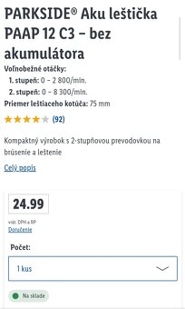 Lesticka na bateriu Parkside nová - 2