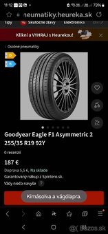 2ks Zánovné letné pneumatiky 255/35 R19 - 2