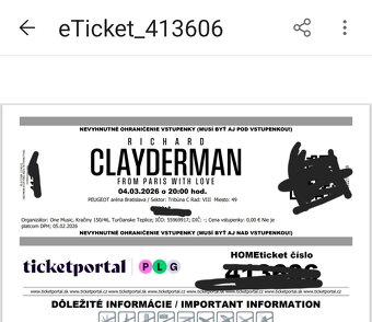 Richard Clayderman 2x vstupenka - 2