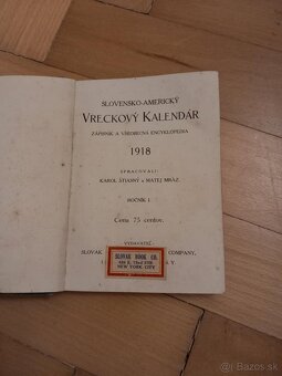 SLOVENSKO AMERICKÝ vreckový kalendár 1918 - 2