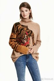 H&M Oversized béžový/hnedý sveter s tigrom XS - 2
