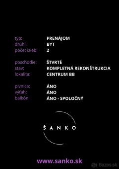 NADŠTANDARDNÝ 2 IZBOVÝ BYT V CENTRE BB - 2
