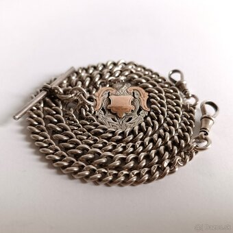 Masívna starožitná strieborná reťaz na vreckové hodinky s pr - 2