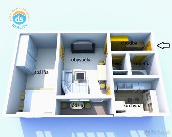 Na predaj byt 2+1, lodžia, pivnica, 46 m2, Nemšová - 2