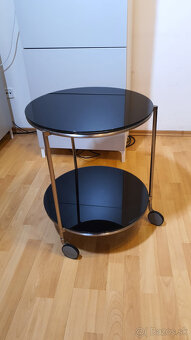 Okrúhly stolík kov + čierne sklo Ikea - 2