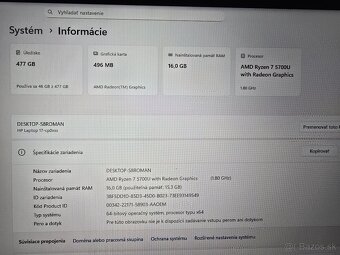 Velke 17.3 palcove HP 17 s procesorom AMD ryzen 7 5 generaci - 2