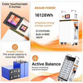 Solárna batéria,úložisko LiFePO4,16 kWh,8000+cyklov,51,2V - 2