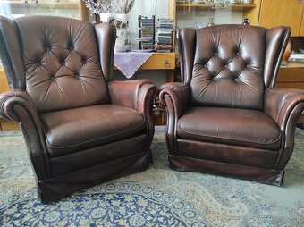 Celokožená sedacia súprava chesterfield - 2