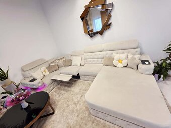 Luxusná rohová sedačka s LED osvetlením, elektrickým výsuvom - 2