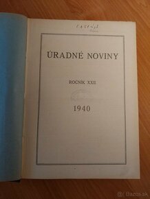 Úradné noviny 1940, knižnica snemu SR, Slovenský štát - 2
