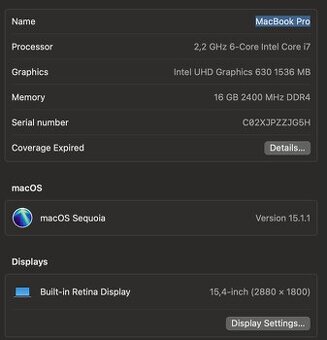 MacBook Pro 15” (2018) / i7 / 16 GB RAM / 512 GB SSD - 2