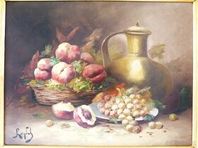 Starožitný Obraz - Zátišie Ovocie s Džbánom r. 1880 - 2