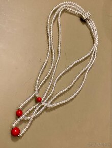 Trojradový krištáľový náhrdelník s koralmi - 2