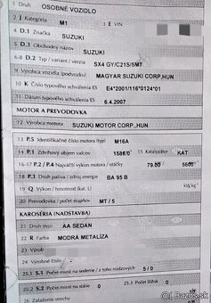 predám motor M16A SUZUKI SX4 1.6 2008 PREDNý NÁRAZNÍK, DVERE - 2