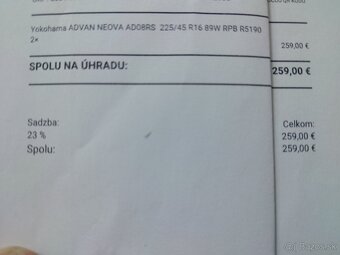 Predám Yokohama Advan Neova 225 45 16 - 2