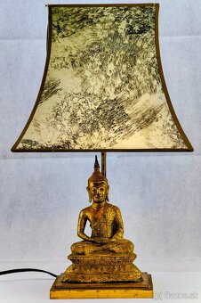 Antická bronzová stolová lampa s Budhovou soškou - 2