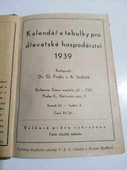 Kalendář a tabulky pro dřevařské hospodářství 1939--Rok vydá - 2