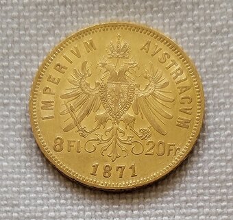 Zlatý rakúsky 8 zlatník FJI 1871 bz, vzácnejší druhý ročník - 2