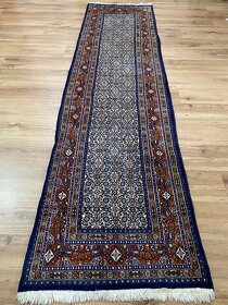 Nádherný ručne viazaný modrý Moud koberec, top stav, 300x79 - 2