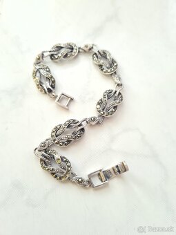 Elegantný vintage strieborný náramok s pravými markazitmi - - 2