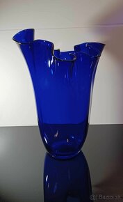 PREDANE  Obrovská kobaltová váza Fazzoletto Murano 60te roky - 2