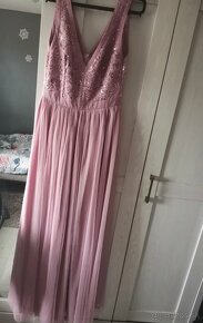 Ružové dlhé spoločenské šaty M - 2