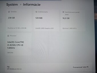 predám Hp elitebook 850 g5 - Intel core i5 -16gb ram -ssd - 2