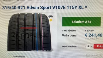 YOKOHAMA ADVAN SPORT 275/45r21 predne 315/40r21 zadne - 2