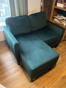 2-miestna pohovka s leňoškou v tvare L, tmavozelená zamat - 2