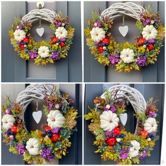 Jesenný veniec na bielom prútenom základe dekorácia na dvere - 2