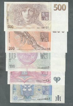 ré bankovky sestava vydání 1993 VZÁCNÉ 20-500 Kč, pěkný stav - 2