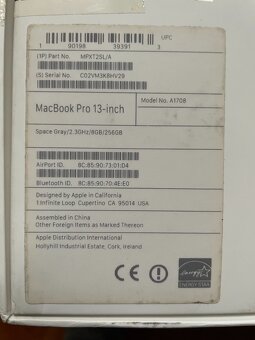 MacBook Pro 2017, 13", 256gb, 8gRAM poškodený Display - 2