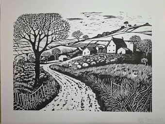 Krajinka - linoryt - grafika _ posledné 3 kusy - 2