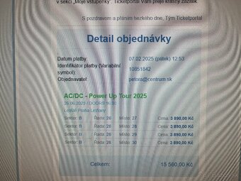 vstupenka AC/DC Praha 26.6.2025 - 2
