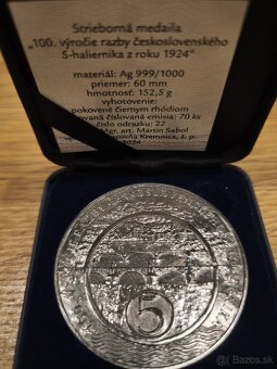 Predám medailu strieborná ródium 100 výročie razby ČSR 5 hal - 2