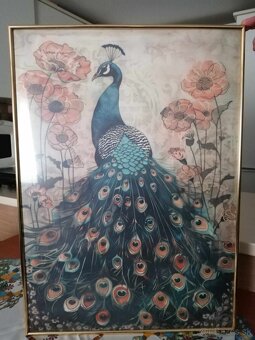 Obraz páva s kvetmy - 2