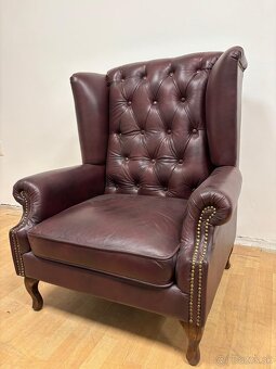 CHESTERFIELD ŠTÝL,KOŽENÁ SEDAČKA,3+1+UŠÁK+TABURET,NOVÁ - 2
